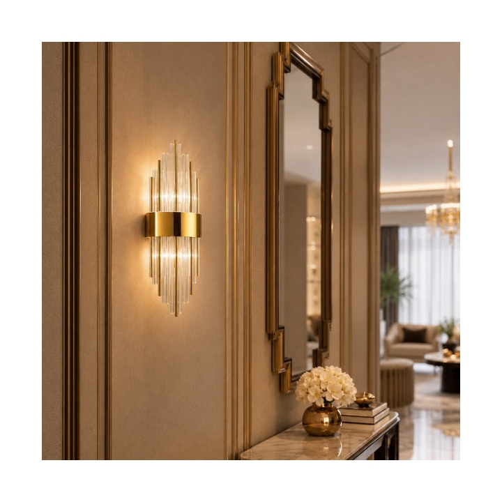 Lampa ścienna DRACO-S, 45 cm - kryształowo - złota, styl glamour - Step Into Design