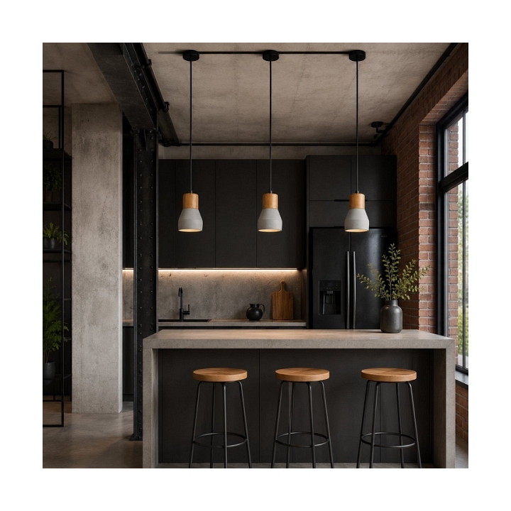 Lampa wisząca CONCRETE 12 cm- szary beton, drewno - Step Into Design