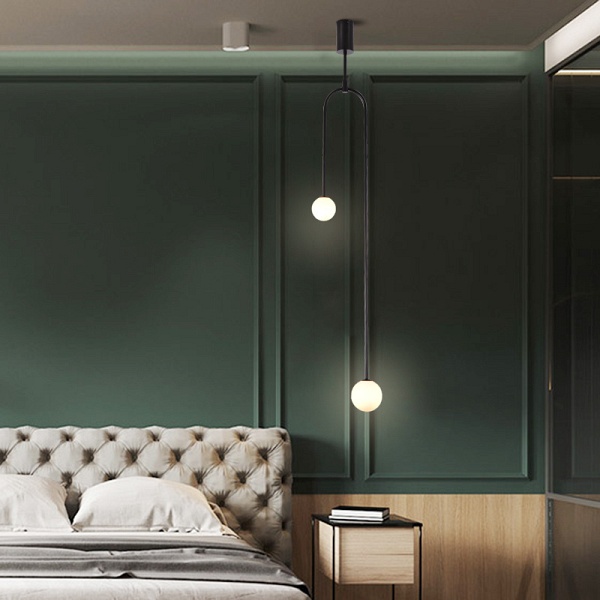 Lampa wisząca LOOP czarna 123 cm z białymi kloszami - nowoczesna do salonu Step Into Design