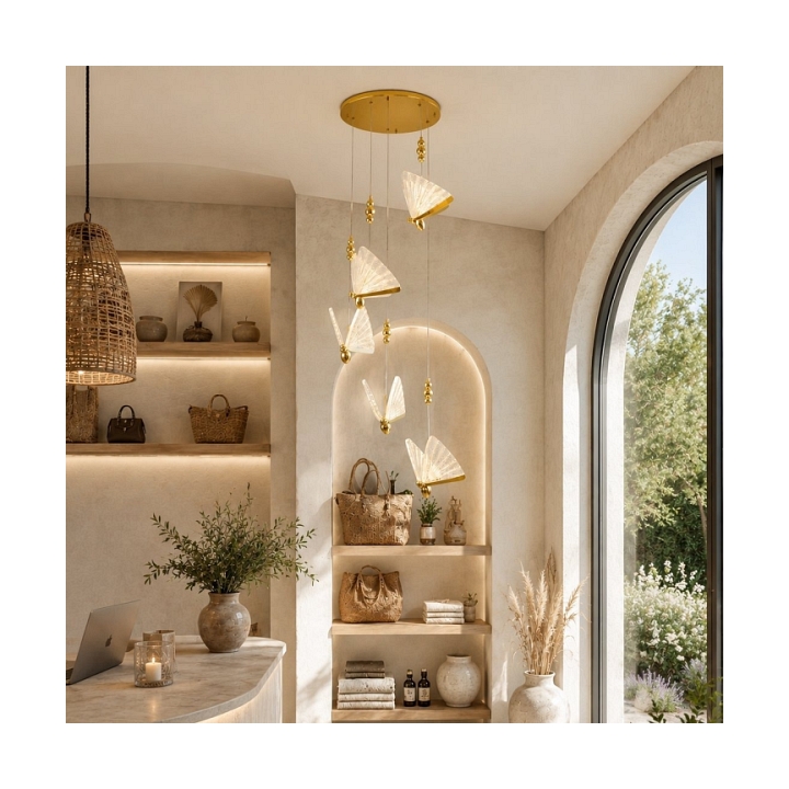 Lampa wisząca BEE LAMP 5, 45 cm- LED, złota, w kształcie motyla - Step Into Design