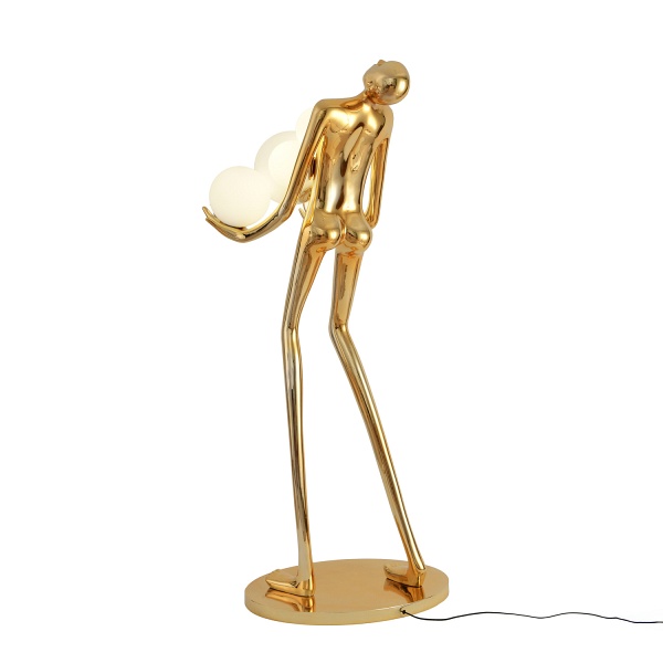 Lampa podłogowa WOMAN 180 cm – złota figura kobiety z białymi kloszami Step Into Design