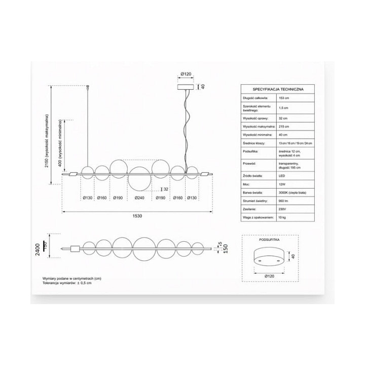 Lampa wisząca AMORE LED 153 cm, złota - Step Into Design