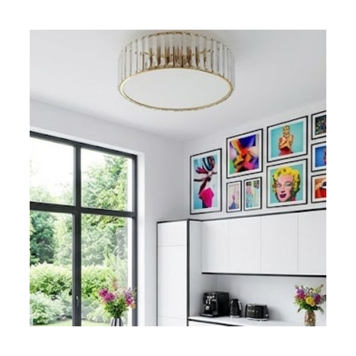 Plafon sufitowy glamour MAGIA 40 cm - złoty szczotkowany, kryształy K9 - Step Into Design