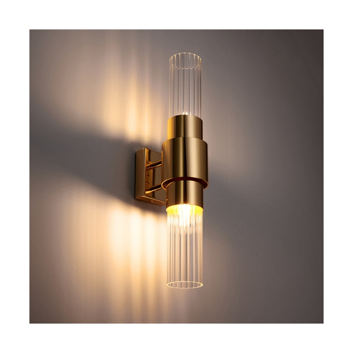 Lampa ścienna GLOW 46 cm - kinkiet złoty, szkło ryflowane - Step Into Design