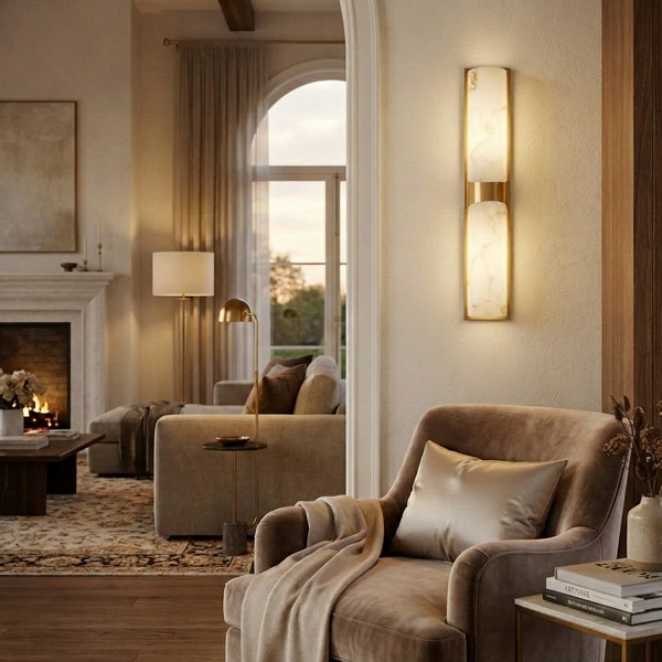 Lampa ścienna MURO LED 66 cm - biały alabaster, złote detale Step Into Design