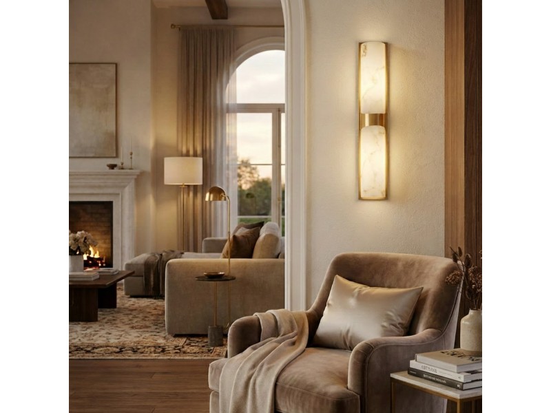 Lampa ścienna MURO LED 66 cm - biały alabaster, złote detale Step Into Design