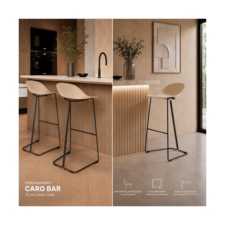 Hoker CARO BAR stołek barowy beżowy 75 cm - Step Into Design