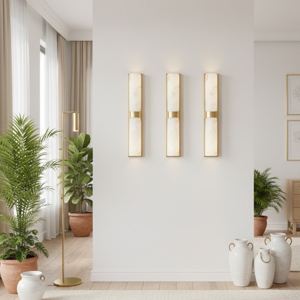 Lampa ścienna MURO LED 66 cm - biały alabaster, złote detale Step Into Design