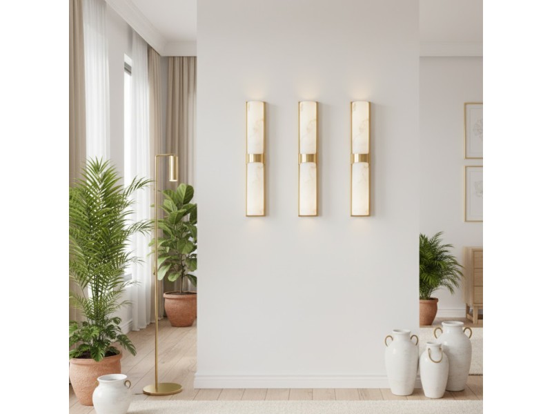 Lampa ścienna MURO LED 66 cm - biały alabaster, złote detale Step Into Design