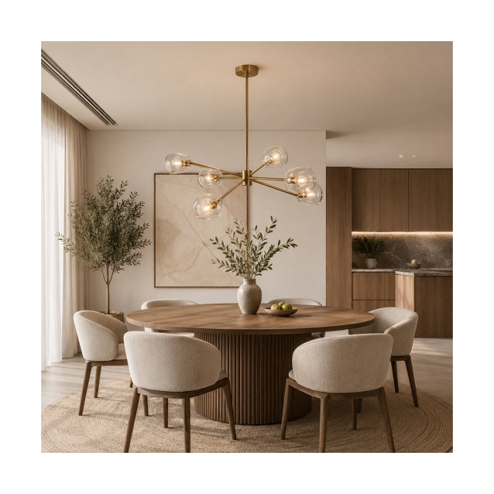 Lampa wisząca COSMIC-6 75 cm - złoty stelaż, transparentne klosze - Step Into Design