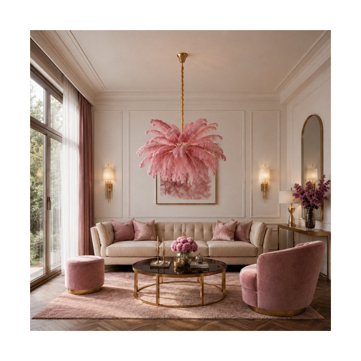 Lampa wisząca EMU 100 cm - pióra różowe - Step Into Design