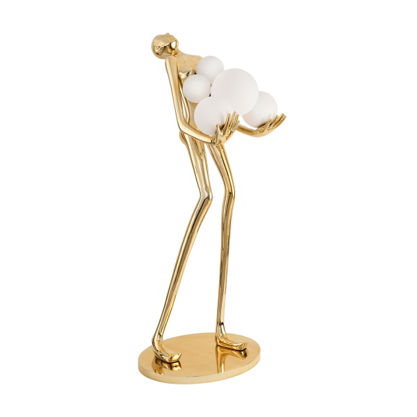 Lampa podłogowa WOMAN 180 cm – złota figura kobiety z białymi kloszami Step Into Design