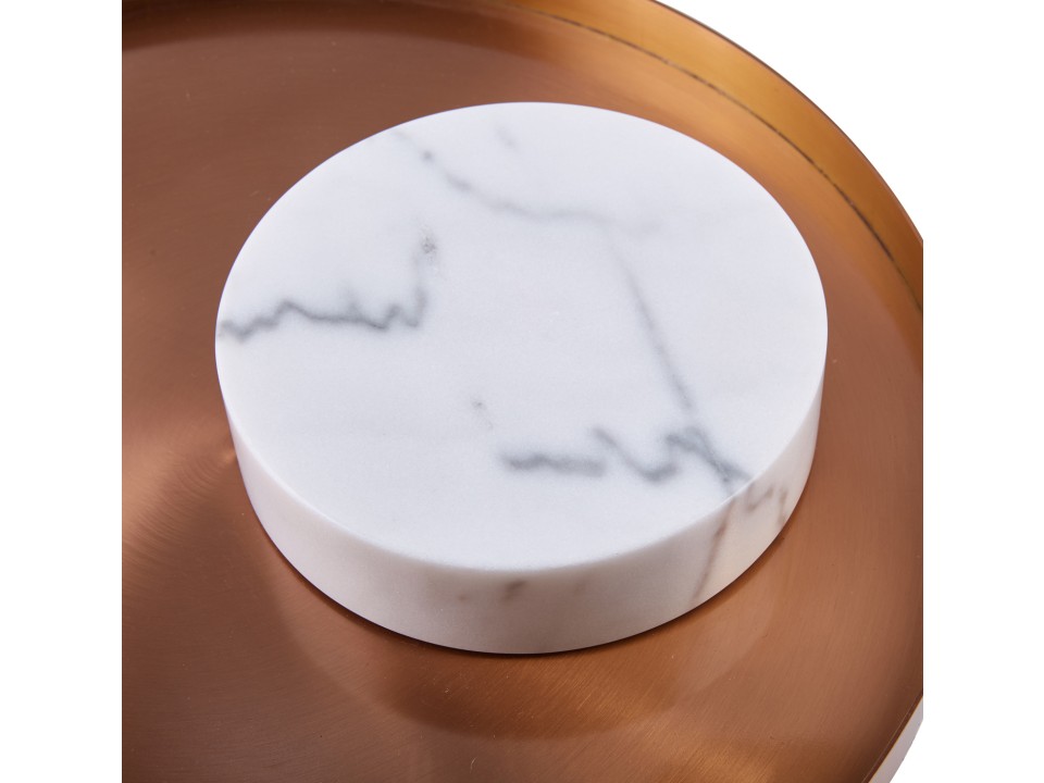 Stolik kawowy COLUMN marmurowy biały miedziany 55 cm Step Into Design