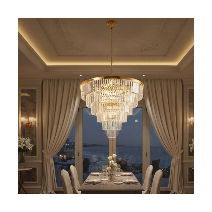 Lampa wisząca SPLENDORE 100 cm - żyrandol złoto-kryształowy - Step Into Design