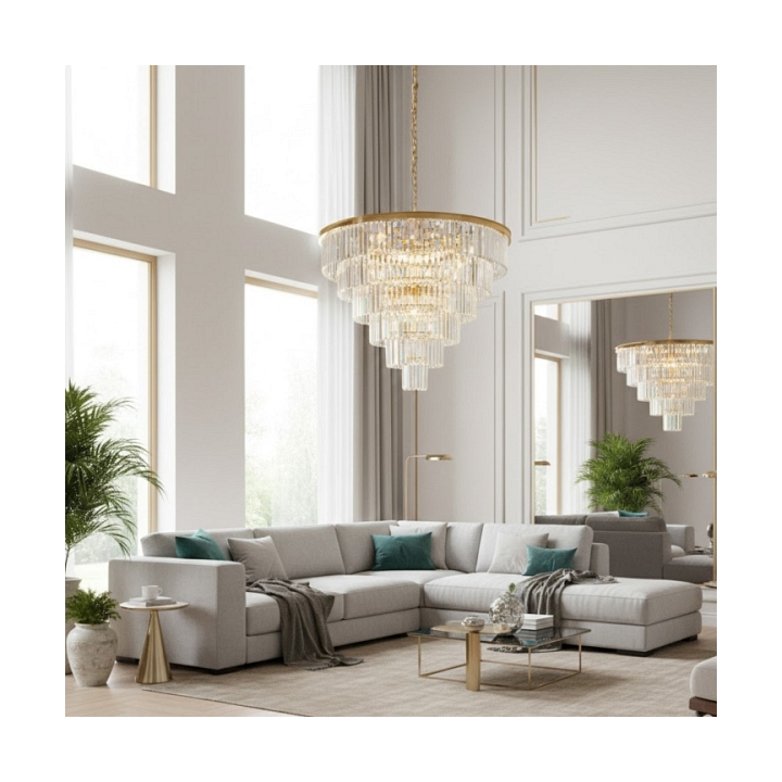 Lampa wisząca SPLENDORE 100 cm - żyrandol złoto-kryształowy - Step Into Design