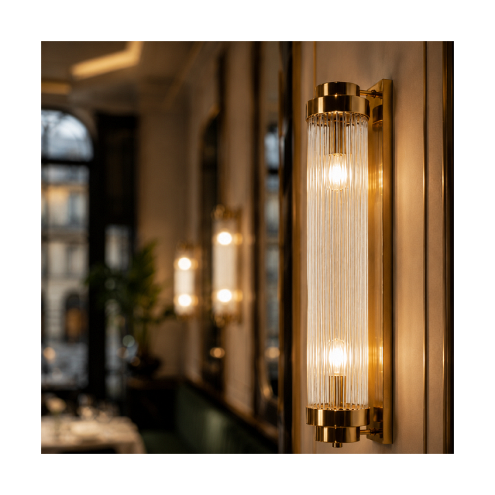 Lampa ścienna STELO 60 cm - kinkiet kryształowy LED, rama metalowa, złoty - Step Into Design
