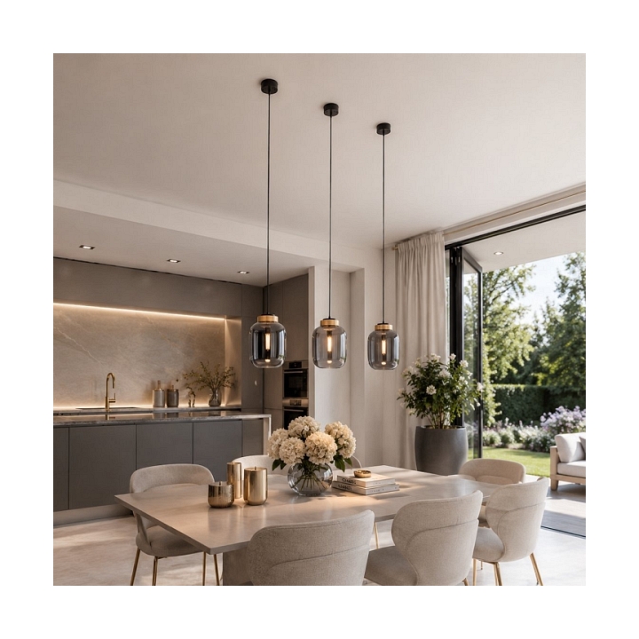 Lampa wisząca BOOM 25 cm - LED, klosz szary- metalizowany, wykonczenie złote - Step Into Design