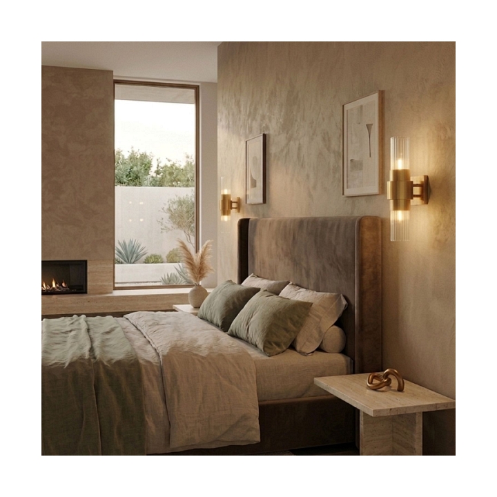 Lampa ścienna GLOW 46 cm - kinkiet złoty, szkło ryflowane - Step Into Design