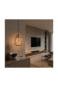 Lampa wisząca BOOM 25 cm - LED, klosz bursztynowy, wykonczenie złote - Step Into Design