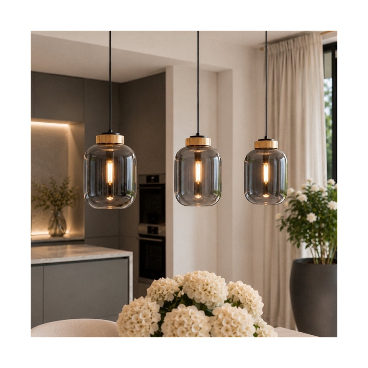 Lampa wisząca BOOM 25 cm - LED, klosz szary- metalizowany, wykonczenie złote - Step Into Design