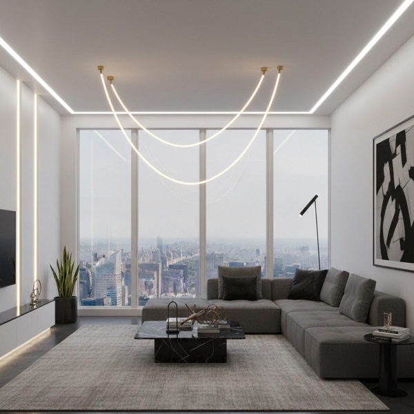 Lampa wisząca SNAKE LED 300 cm - elastyczny przewód LED, 3000K, złote uchwyty Step Into Design