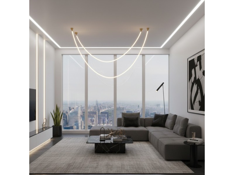 Lampa wisząca SNAKE LED 300 cm - elastyczny przewód LED, 3000K, złote uchwyty Step Into Design