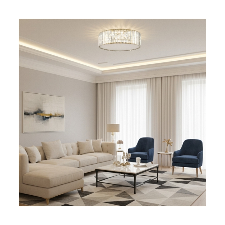 Plafon sufitowy glamour MAGIA 40 cm - złoty szczotkowany, kryształy K9 - Step Into Design