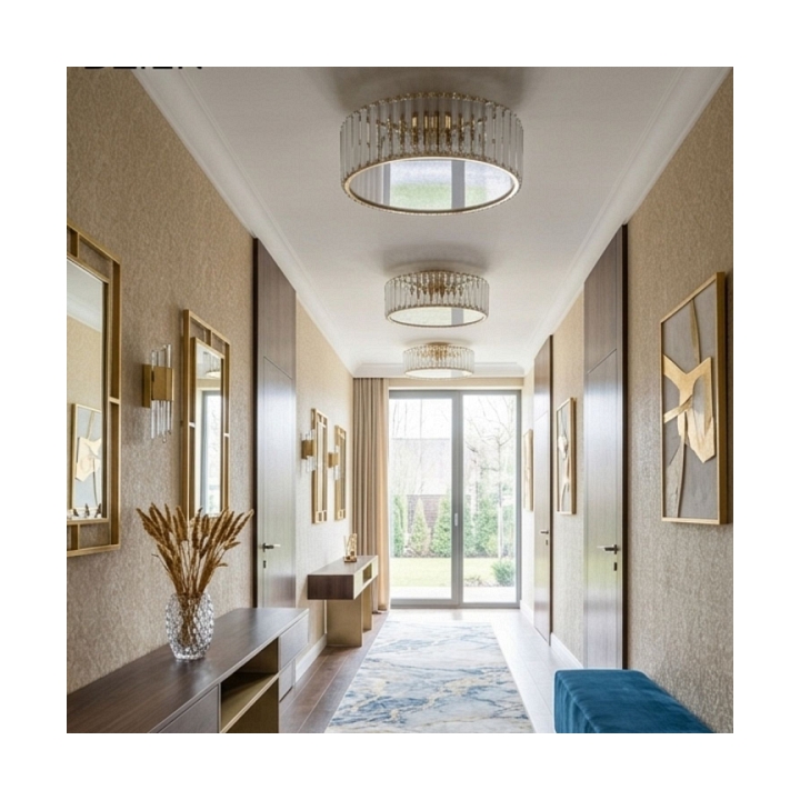 Plafon sufitowy glamour MAGIA 40 cm - złoty szczotkowany, kryształy K9 - Step Into Design