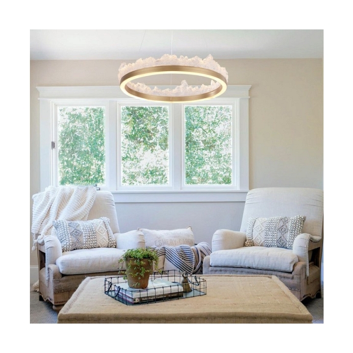 Lampa wisząca MONTANA 60 cm - LED, złoty kryształowy ring - Step Into Design