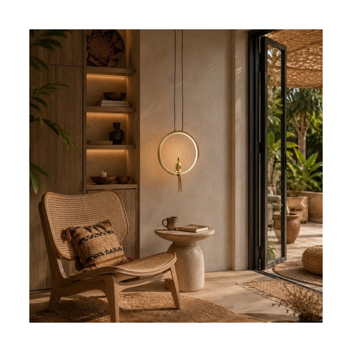 Lampa wisząca AMICI 27 cm - LED, metal, złoty ring z dekoracyjną złotą postacią - Step Into Design