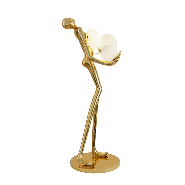 Lampa podłogowa WOMAN 180 cm – złota figura kobiety z białymi kloszami Step Into Design