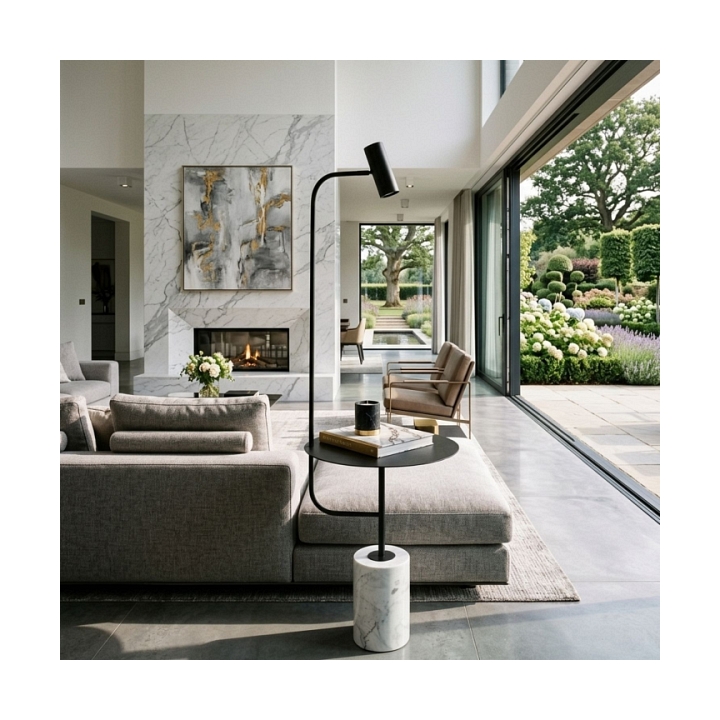 Lampa podłogowa ze stolikiem VINCENT czarna 146 cm - Step Into Design