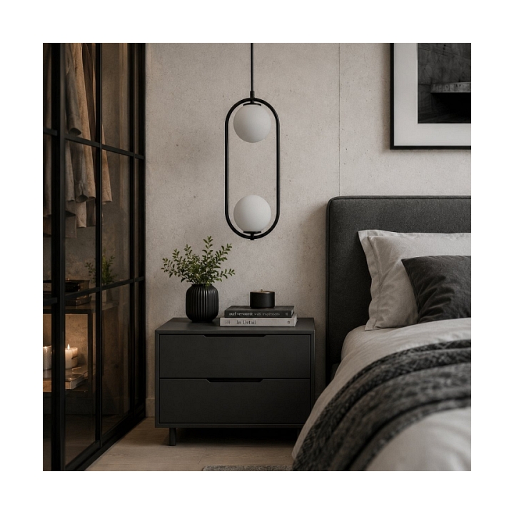 Lampa wisząca COSTA DUO 50 cm - czarny stelaż, dwa klosze - Step Into Design