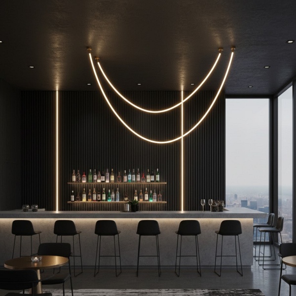 Lampa wisząca SNAKE LED 400 cm - elastyczny przewód LED, 3000K, złote uchwyty Step Into Design