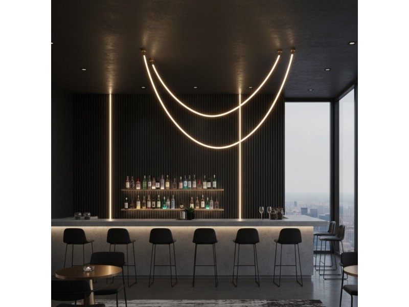 Lampa wisząca SNAKE LED 400 cm - elastyczny przewód LED, 3000K, złote uchwyty Step Into Design