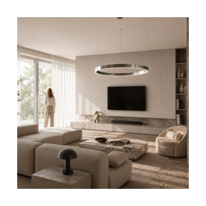 Lampa wisząca CIRCLE 100 cm - LED, ring nikiel szczotkowany - Step Into Design