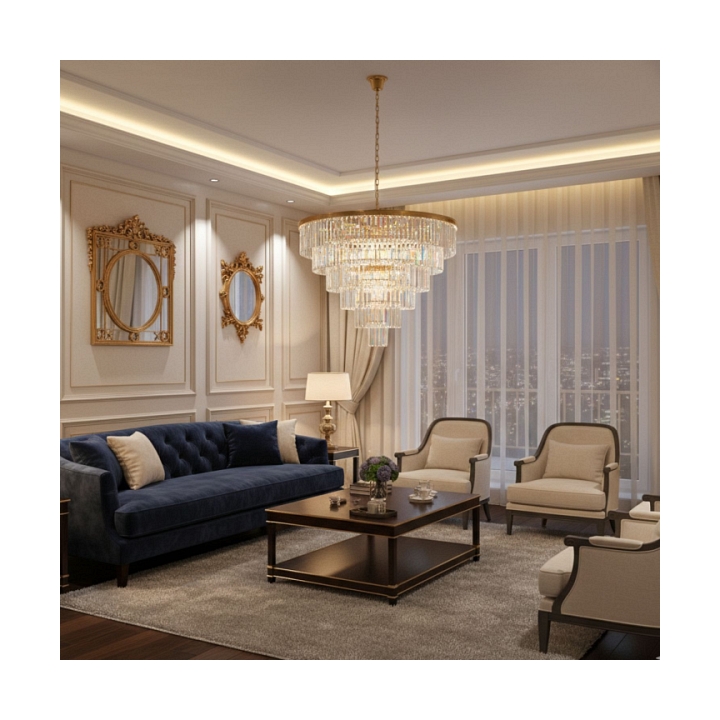 Lampa wisząca SPLENDORE 100 cm - żyrandol złoto-kryształowy - Step Into Design