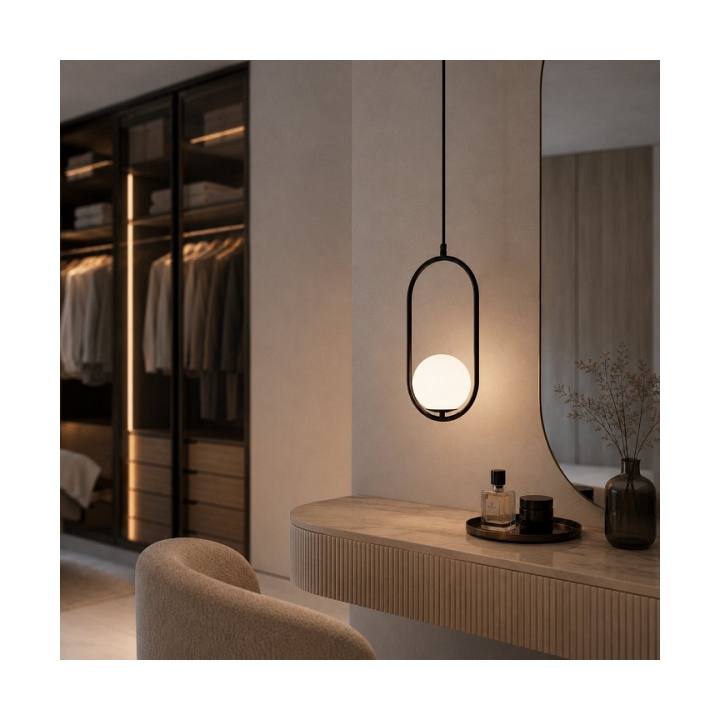 Lampa wisząca COSTA SOLO 40 cm - czarny stelaż, biały klosz - Step Into Design