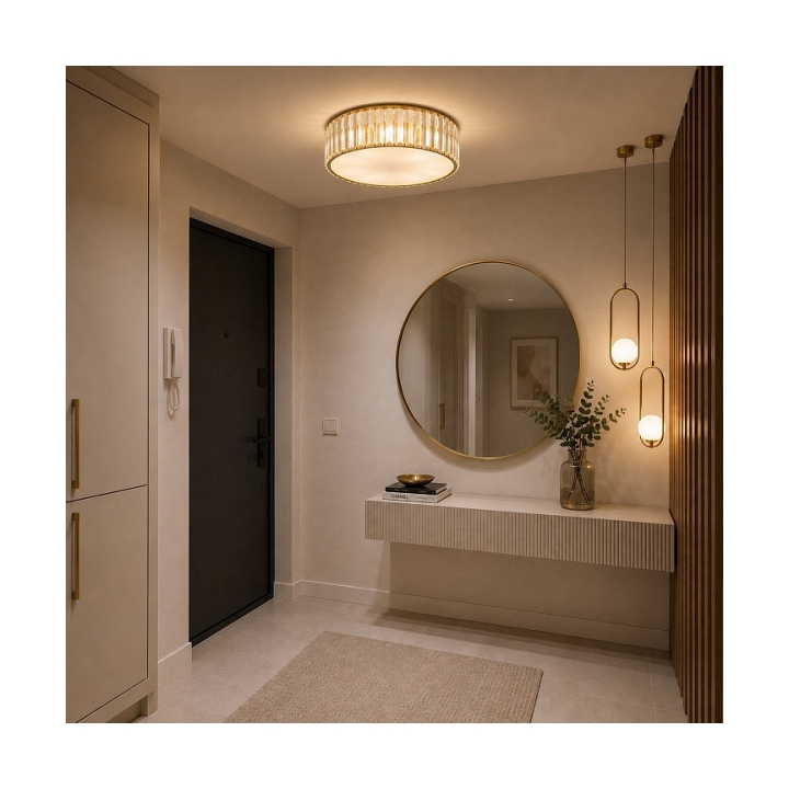 Plafon sufitowy glamour MAGIA 40 cm - złoty szczotkowany, kryształy K9 - Step Into Design
