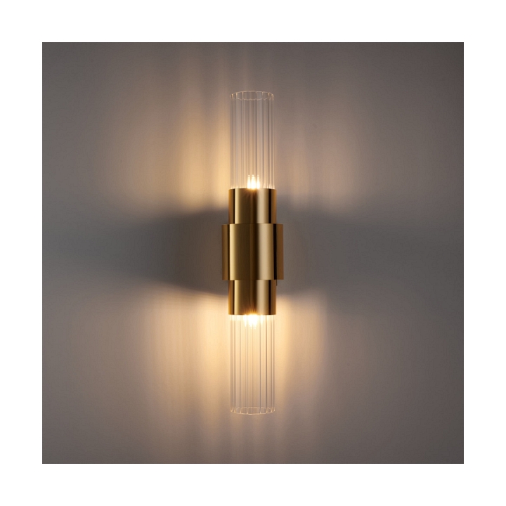Lampa ścienna GLOW 46 cm - kinkiet złoty, szkło ryflowane - Step Into Design