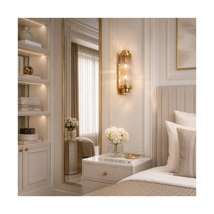 Lampa ścienna STELO 40 cm - kinkiet kryształowy LED, rama metalowa, złoty - Step Into Design