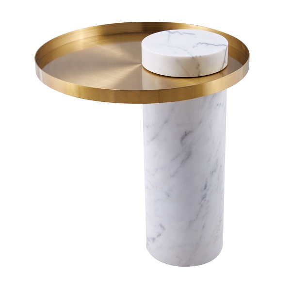 Stolik kawowy COLUMN marmurowy biało złoty 55 cm Step Into Design
