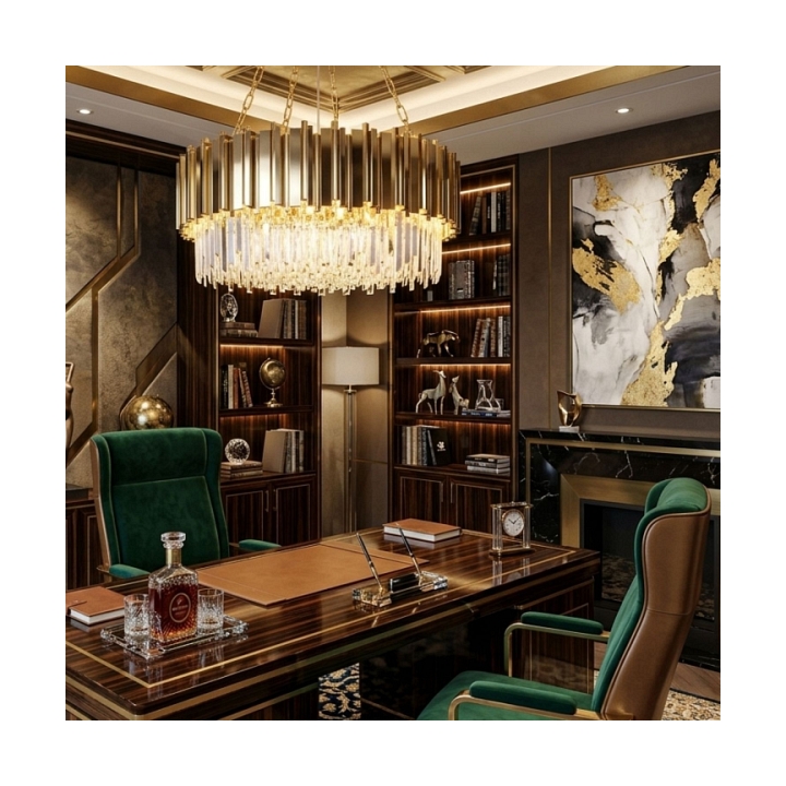 Lampa wisząca REA 80 cm - żyrandol złoty z kryształami - Step Into Design