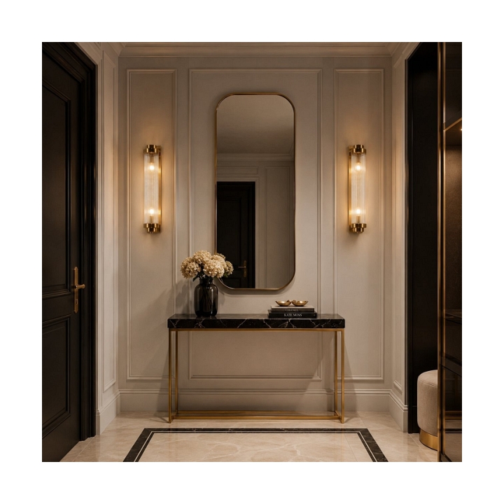 Lampa ścienna STELO 60 cm - kinkiet kryształowy LED, rama metalowa, złoty - Step Into Design