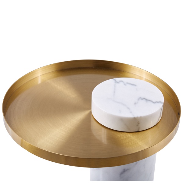 Stolik kawowy COLUMN marmurowy biało złoty 55 cm Step Into Design