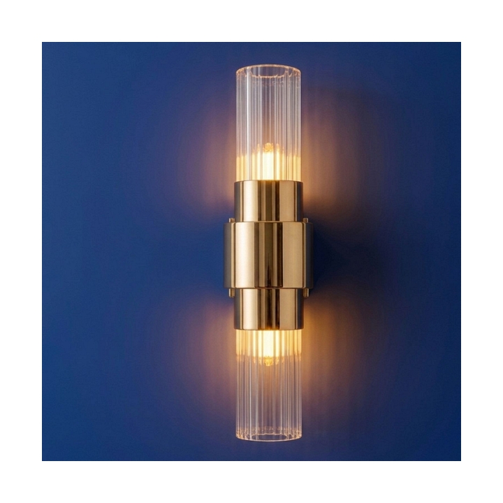 Lampa ścienna GLOW 46 cm - kinkiet złoty, szkło ryflowane - Step Into Design