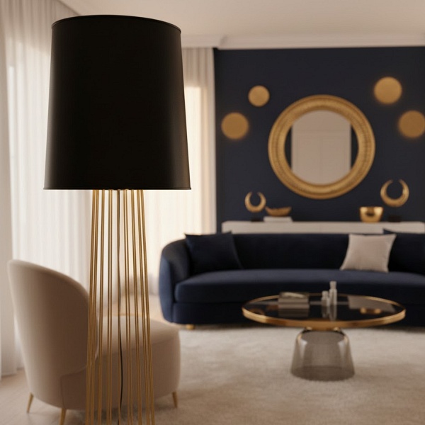Lampa podłogowa FILO-2 czarno-złota, metalowa, E27, 156 cm Step Into Design