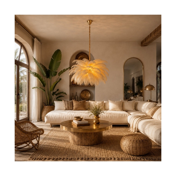Lampa wisząca EMU 100 cm - pióra beżowe - Step Into Design