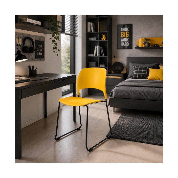 Krzesło TIPICO - polipropylen, żółte siedzisko, stelaż czarny - Step Into Design