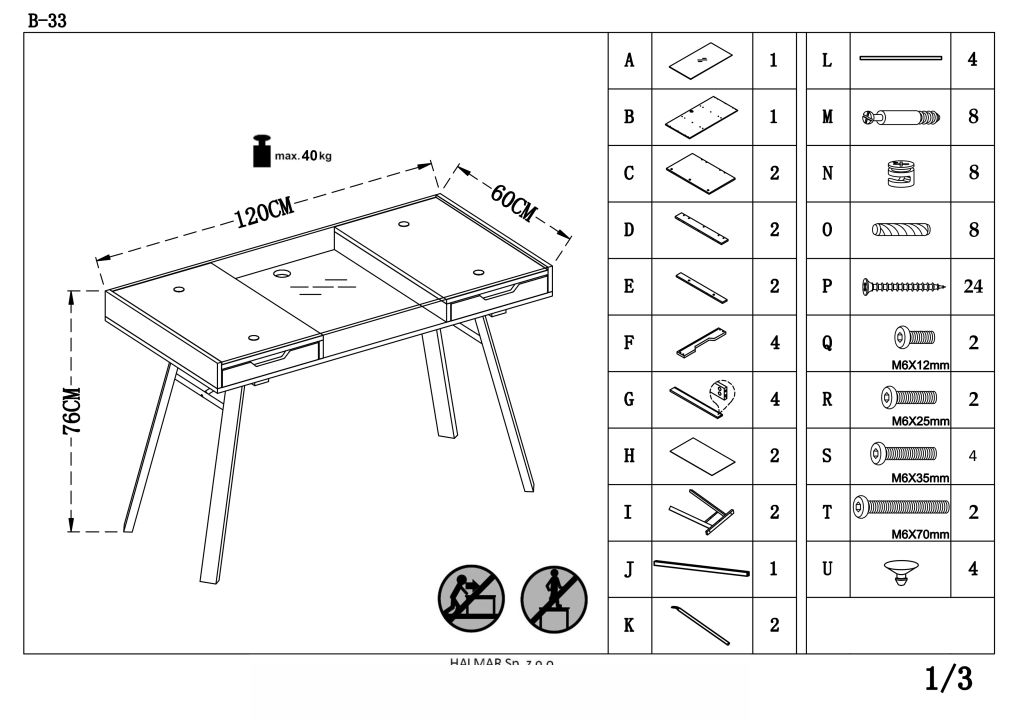 Instrukcja montażu biurka B33